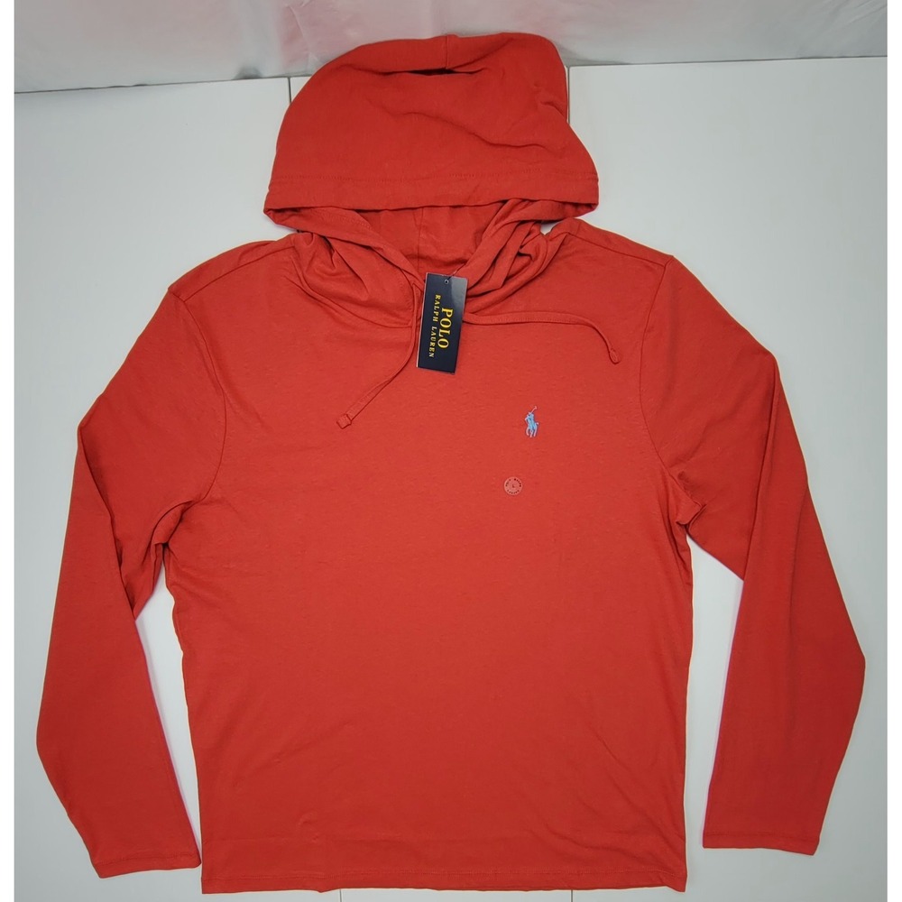 Polo Ralph Lauren Hoodie Shirt Mens Sz L Red Long Sleeve Cotton Pullover $69 NEW